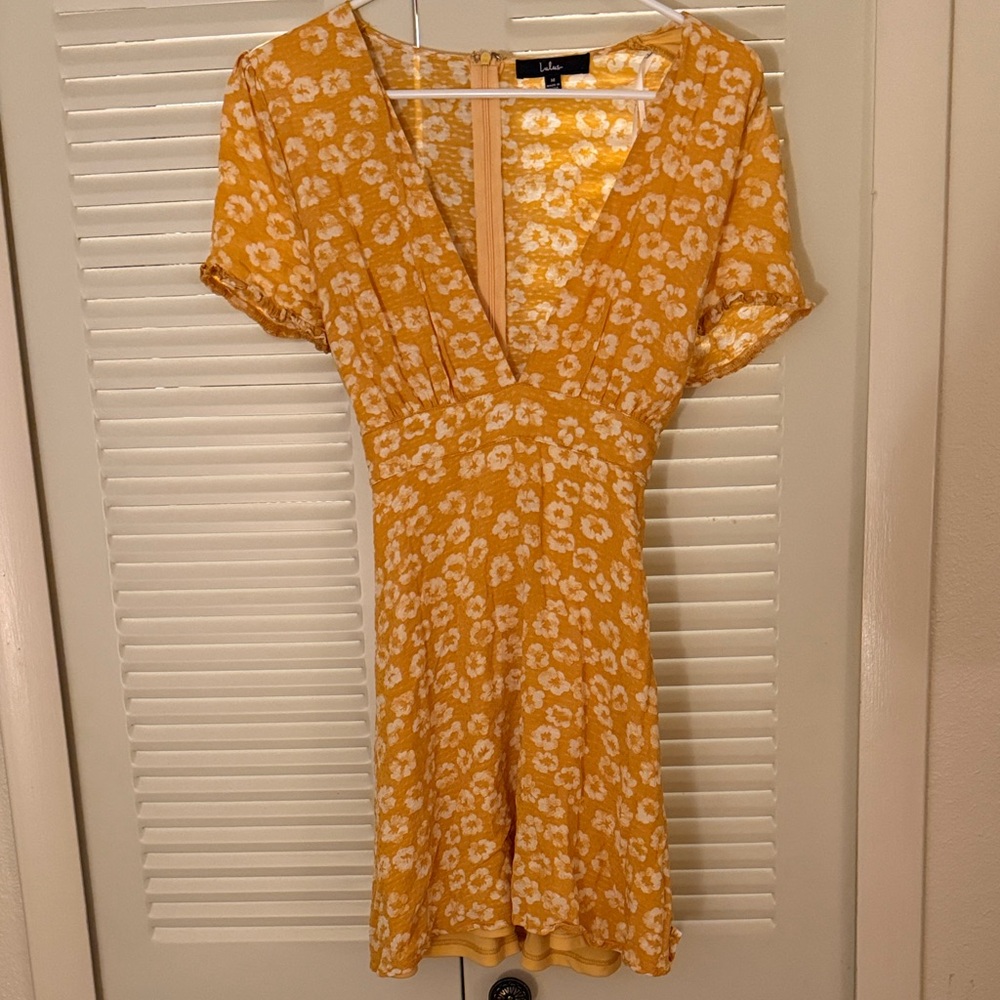 Lulu's Mustard Yellow Floral Mini Dress